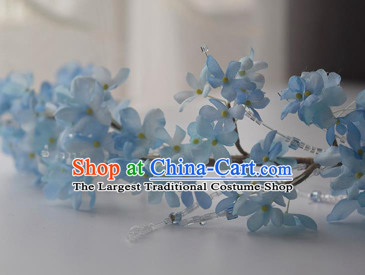 Chinese Handmade Beads Tassel Hair Accessories Traditional Hanfu Blue Flowers Hair Clasp