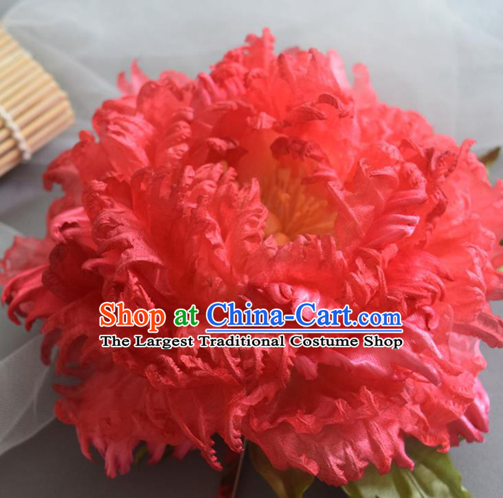 Chinese Traditional Tang Dynasty Hair Accessories Handmade Ancient Imperial Concubine Red Peony Hairpin