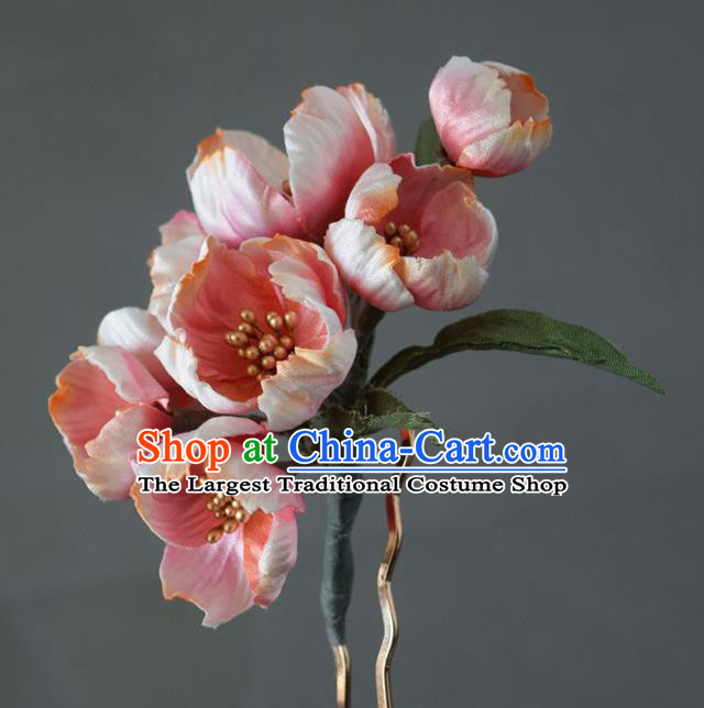 Chinese Handmade Ancient Princess Pink Flowers Hairpin Traditional Ming Dynasty Hair Stick
