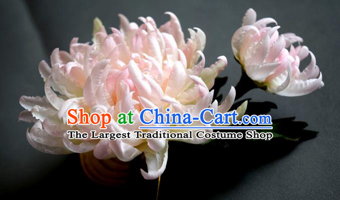 Chinese Ancient Princess Hairpin Traditional Tang Dynasty Pink Chrysanthemum Hair Stick