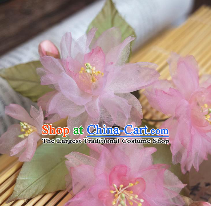 Chinese Handmade Qipao Dress Hair Accessories Traditional Hanfu Pink Silk Sakura Hair Stick