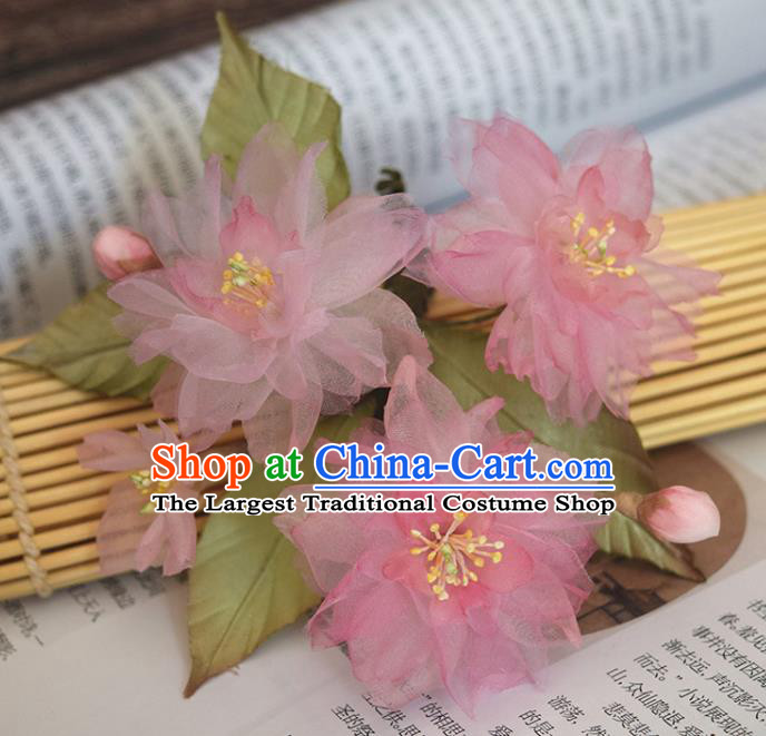 Chinese Handmade Qipao Dress Hair Accessories Traditional Hanfu Pink Silk Sakura Hair Stick