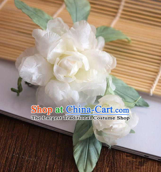 Chinese Handmade White Silk Gardenia Hairpin Traditional Qipao Dress Hair Stick