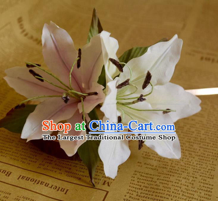 Chinese Traditional Hanfu Hair Stick Handmade Ancient Princess Lily Flowers Hairpin