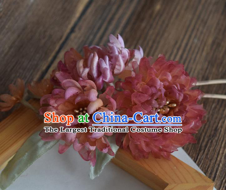 Chinese Cheongsam Hairpin Traditional Ming Dynasty Red Silk Chrysanthemum Hair Stick Handmade Hair Accessories