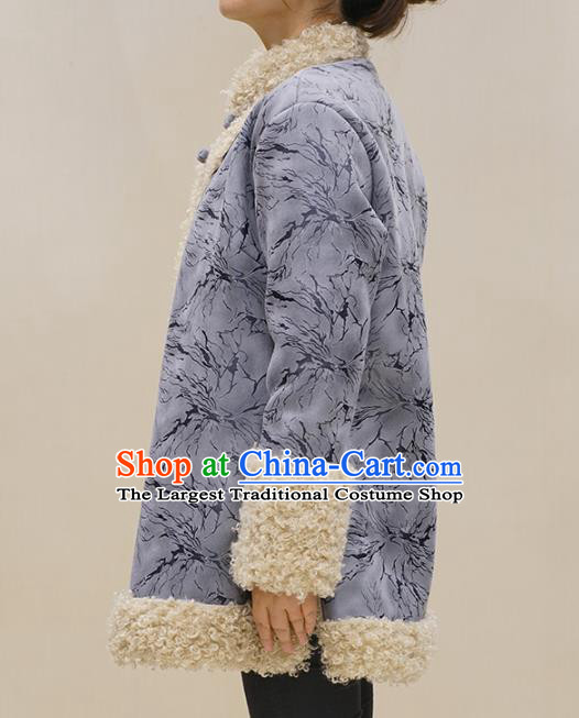 Chinese Tibetan Nationality Woman Outer Garment Winter Clothing Zang Minority Lilac Cotton Wadded Jacket