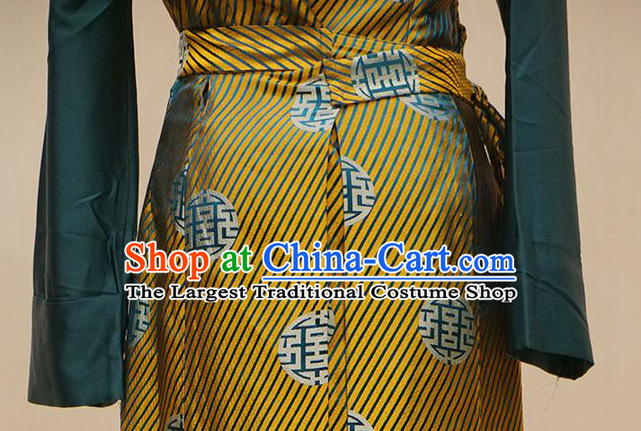 China Zang Nationality Golden Brocade Bola Dress Clothing Tibetan Ethnic Woman Stage Performance Costume