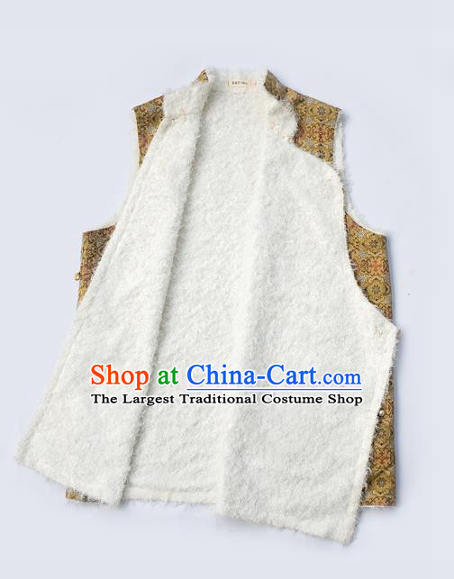 Chinese Zang Nationality Waistcoat Clothing Tibetan Ethnic Male Yellow Brocade Vest