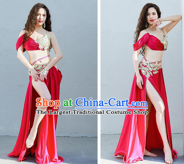 Asian Indian Belly Dance Rosy Bra and Skirt Outfits Traditional Oriental Dance Stage Performance Clothing