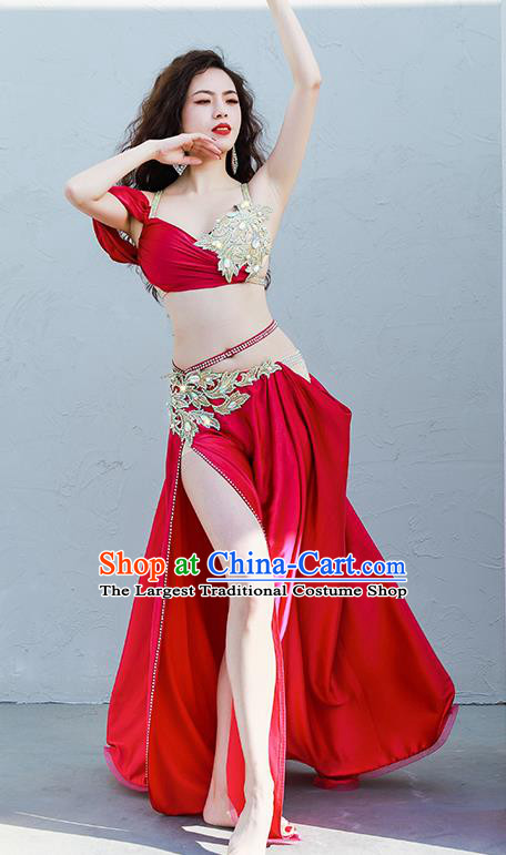 Asian Indian Belly Dance Rosy Bra and Skirt Outfits Traditional Oriental Dance Stage Performance Clothing