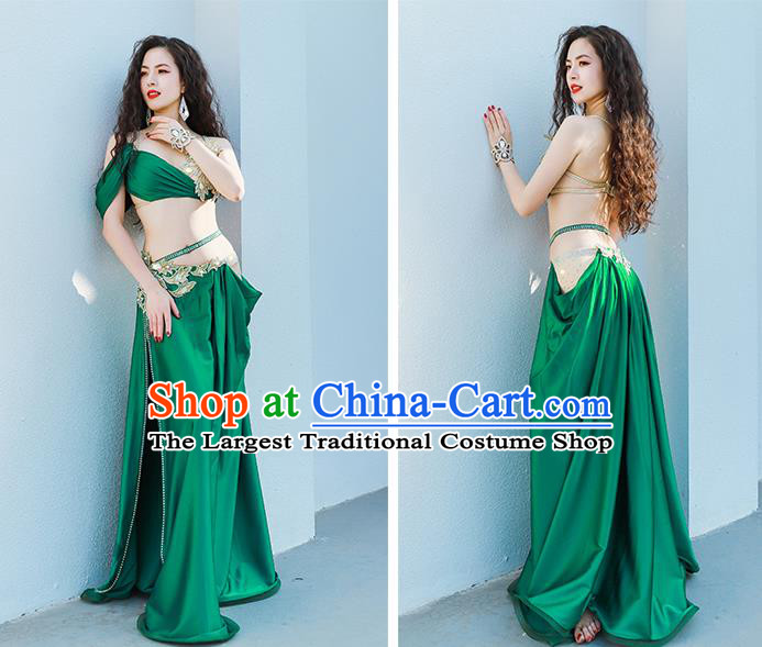 Traditional Oriental Dance Stage Performance Clothing Asian Indian Belly Dance Green Bra and Skirt Outfits