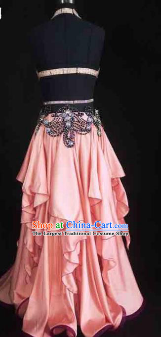 Indian Belly Dance Competition Outfits Traditional Asian Oriental Dance Stage Performance Clothing Bra and Pink Skirt