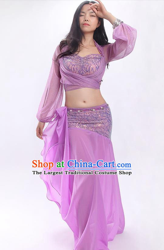 Asian Oriental Dance Training Blouse and Skirt Clothing Indian Traditional Belly Dance Violet Outfits