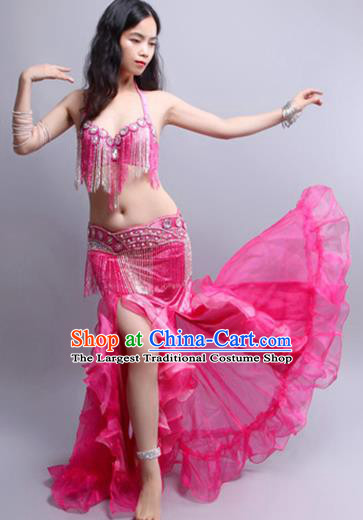 Indian Traditional Belly Dance Performance Rosy Sexy Tassel Outfits Asian Raks Sharki Oriental Dance Clothing