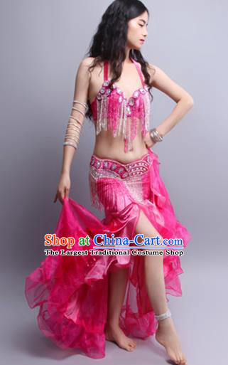 Indian Traditional Belly Dance Performance Rosy Sexy Tassel Outfits Asian Raks Sharki Oriental Dance Clothing