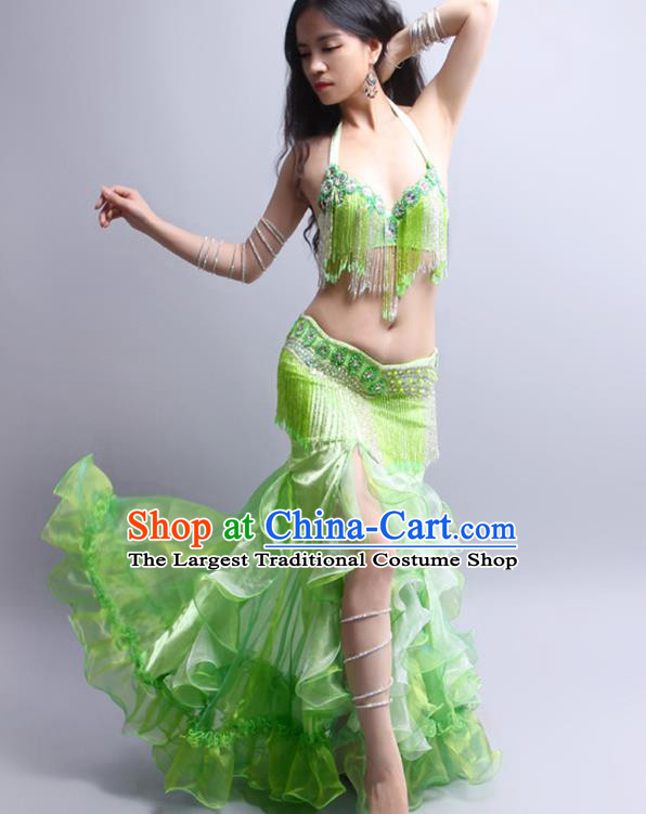 Asian Raks Sharki Oriental Dance Sexy Clothing Indian Traditional Belly Dance Performance Green Tassel Outfits