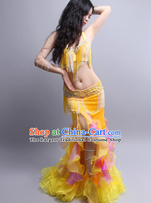 Asian Indian Oriental Dance Performance Sexy Clothing Traditional India Belly Dance Raks Sharki Yellow Outfits