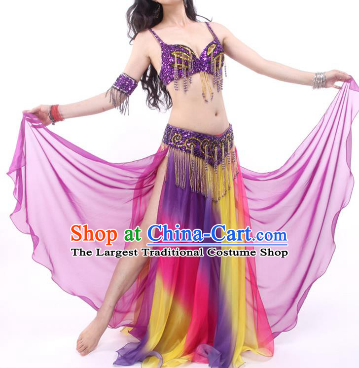 Asian Indian Belly Dance Stage Performance Clothing Traditional India Raks Sharki Purple Outfits