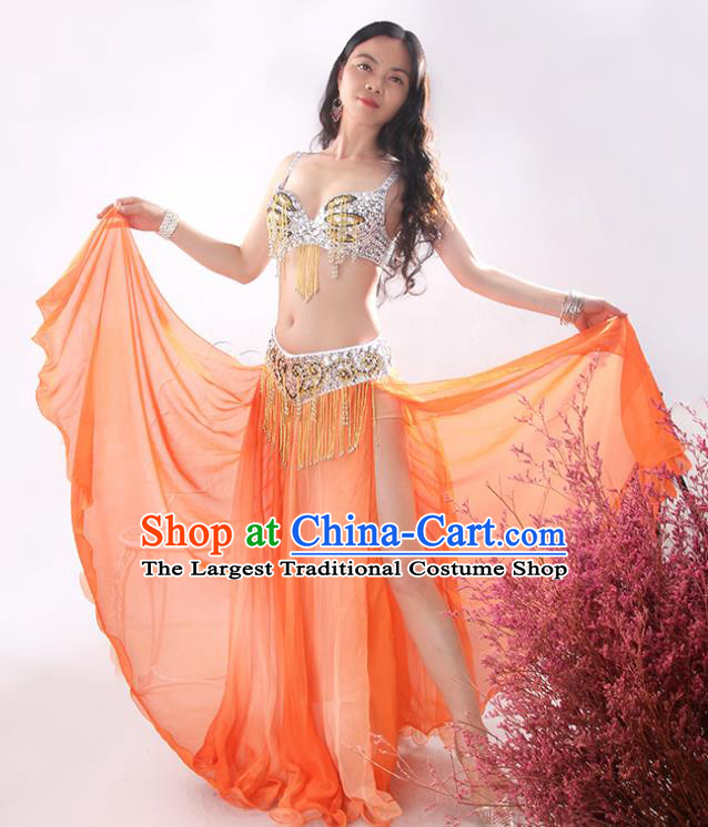 Asian Indian Belly Dance Performance Clothing Traditional India Raks Sharki Bra and Orange Skirt Outfits