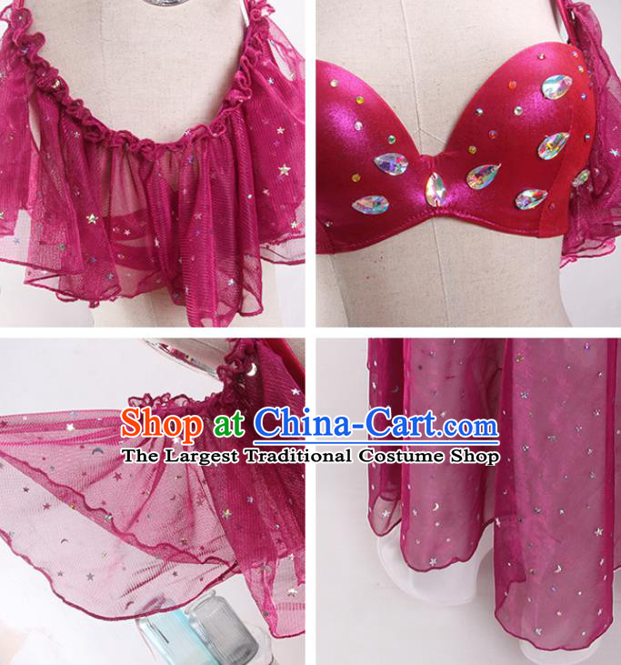 Asian Oriental Dance Training Rosy Bra and Skirt Clothing Indian Traditional Belly Dance Performance Outfits
