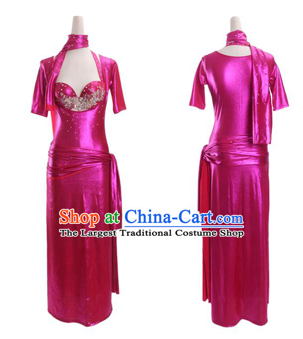 Asian Oriental Dance Rosy Bra and Robe Outfits India Traditional Belly Dance Stage Clothing