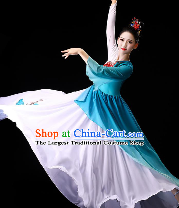 China Traditional Palace Fan Dance Clothing Classical Dance Umbrella Dance Blue Dress