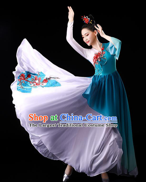 China Traditional Palace Fan Dance Clothing Classical Dance Umbrella Dance Blue Dress