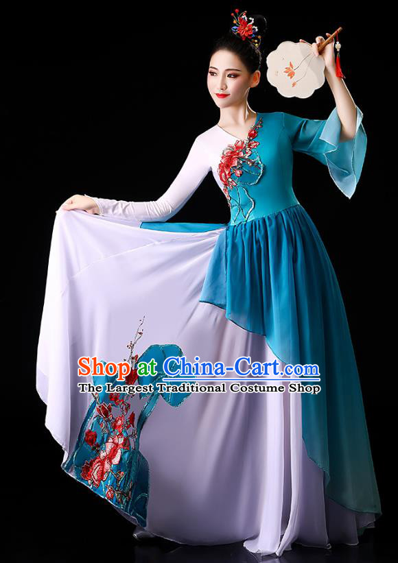 China Traditional Palace Fan Dance Clothing Classical Dance Umbrella Dance Blue Dress