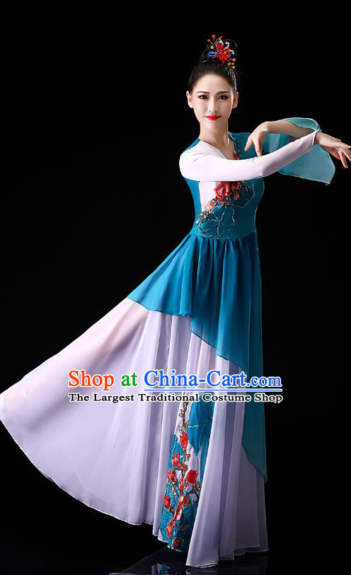 China Traditional Palace Fan Dance Clothing Classical Dance Umbrella Dance Blue Dress