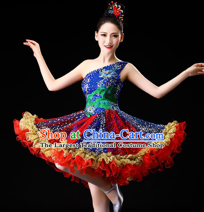 China Spring Festival Gala Stage Performance Costume Modern Dance Jazz Dance Royalblue Bubble Dress