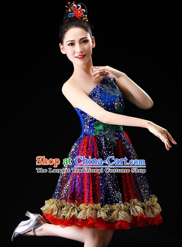 China Spring Festival Gala Stage Performance Costume Modern Dance Jazz Dance Royalblue Bubble Dress