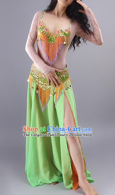 Traditional India Raks Sharki Bra and Green Skirt Outfits Asian Indian Belly Dance Clothing