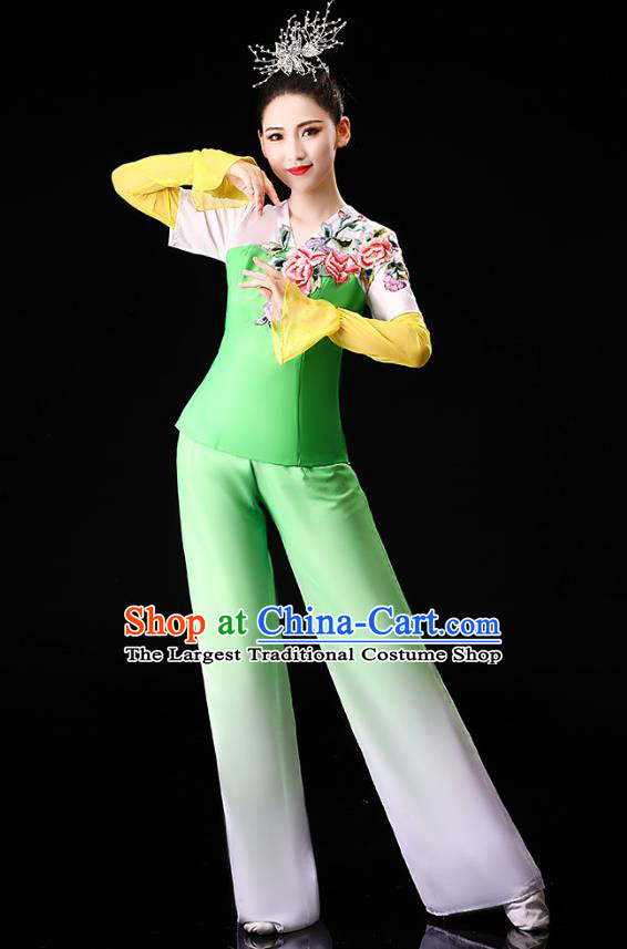 Chinese Yangko Dance Performance Embroidered Green Outfits Traditional Folk Dance Clothing