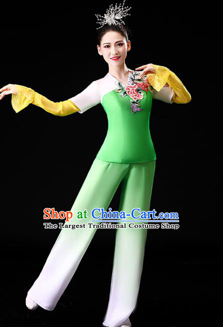 Chinese Yangko Dance Performance Embroidered Green Outfits Traditional Folk Dance Clothing