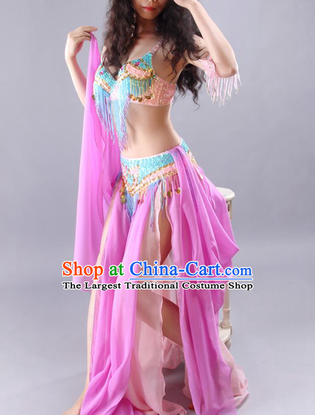 India Raks Sharki Tassel Bra and Pink Skirt Outfits Traditional Asian Indian Belly Dance Performance Clothing