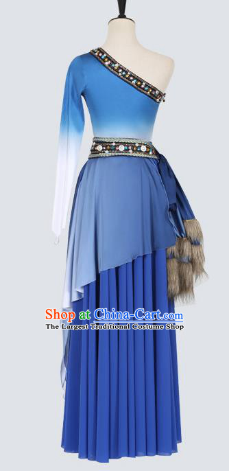 Chinese Classical Dance Blue Dress Outfits Folk Dance Stage Performance Clothing