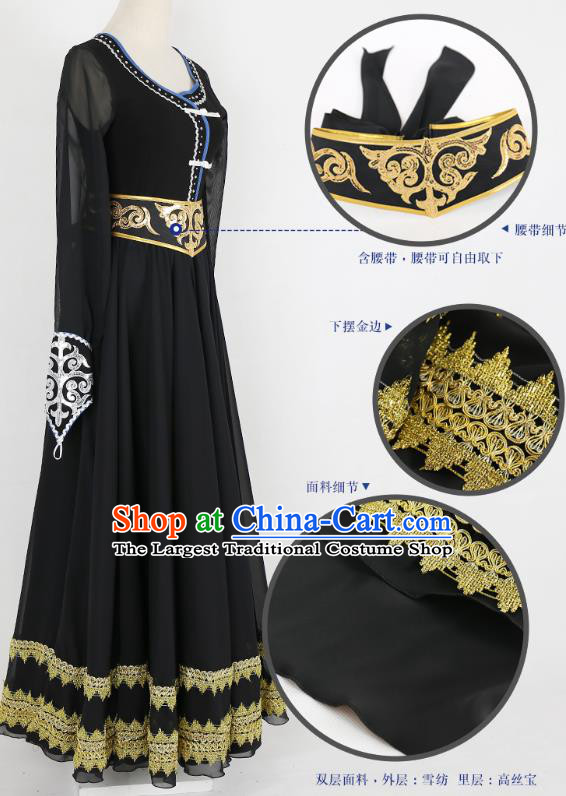 China Traditional Mongol Ethnic Stage Performance Clothing Mongolian Nationality Black Dress Outfits