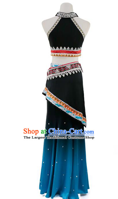 China Traditional Yunnan Ethnic Peacock Dance Clothing Dai Nationality Dress Outfits and Hat