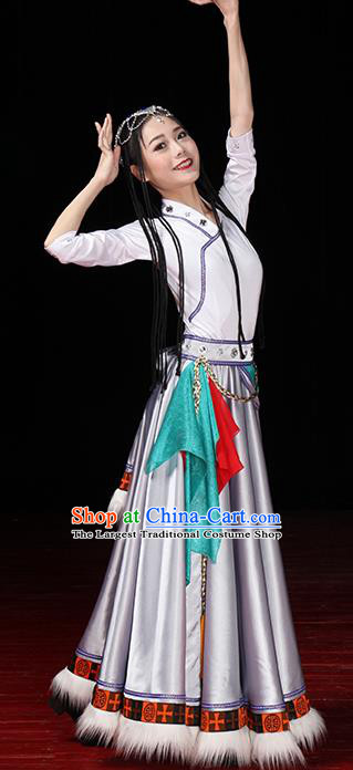 China Traditional Zang Ethnic Folk Dance Clothing Tibetan Nationality Stage Show Dress Outfits