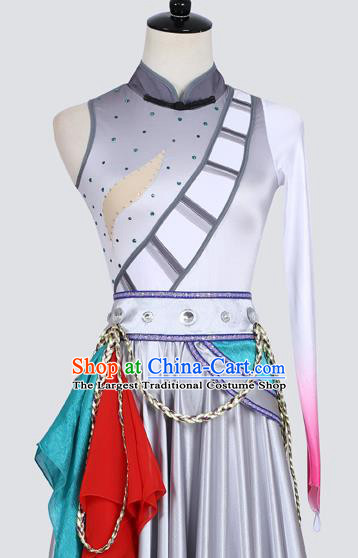 China Traditional Zang Ethnic Folk Dance Clothing Tibetan Nationality Stage Show Dress Outfits