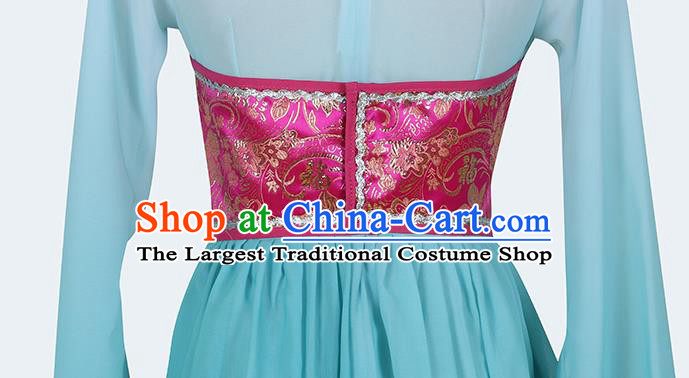 Chinese Folk Dance Blue Outfits Fan Dance Yangko Stage Performance Clothing