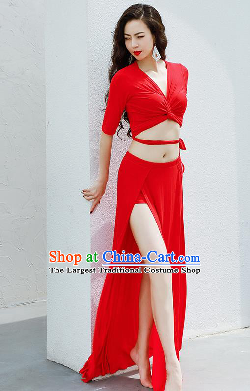 Asian Indian Belly Dance Woman Costume Traditional Oriental Dance Raks Sharki Training Red Uniforms