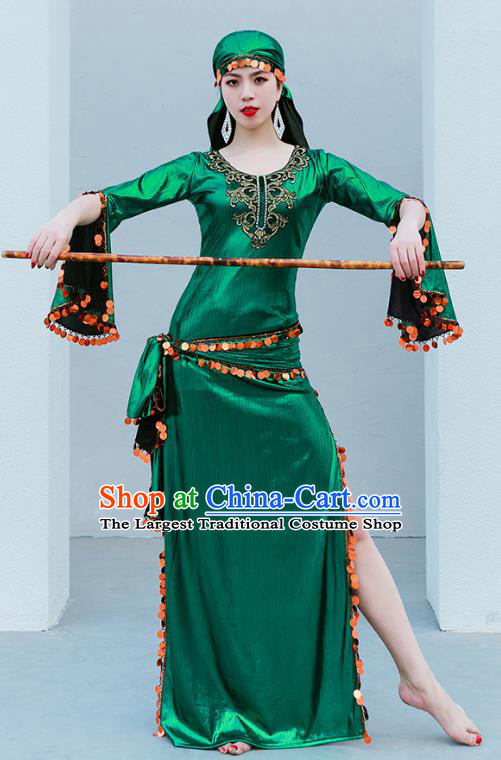 Indian Traditional Oriental Dance Green Robe Asian Raks Sharki Belly Dance Stage Performance Costume