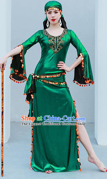 Indian Traditional Oriental Dance Green Robe Asian Raks Sharki Belly Dance Stage Performance Costume