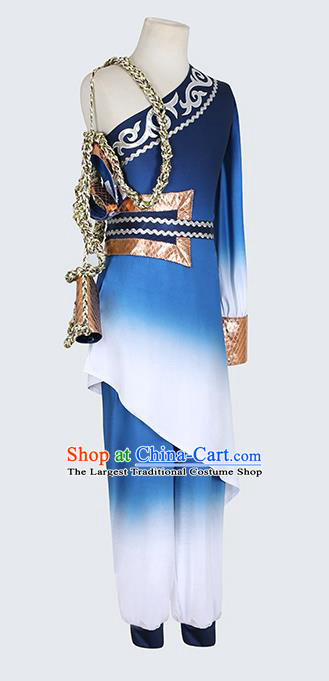 Chinese Folk Dance Clothing Male Classical Dance Stage Performance Blue Outfits