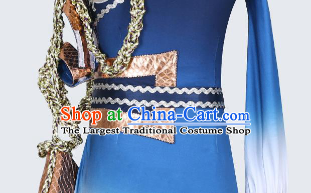 Chinese Folk Dance Clothing Male Classical Dance Stage Performance Blue Outfits