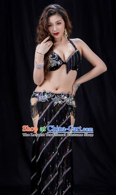 Indian Belly Dance Competition Sexy Black Uniforms Traditional Asian Oriental Dance Group Dance Costumes
