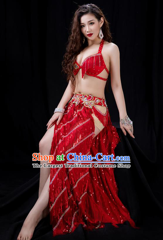 Traditional Asian Oriental Dance Group Dance Costumes Indian Belly Dance Competition Sexy Red Uniforms