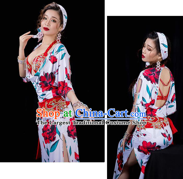 Traditional Asian Oriental Dance Bra and Printing Robe Costumes Indian Belly Dance Competition Uniforms