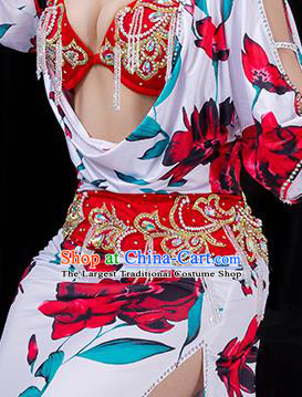 Traditional Asian Oriental Dance Bra and Printing Robe Costumes Indian Belly Dance Competition Uniforms